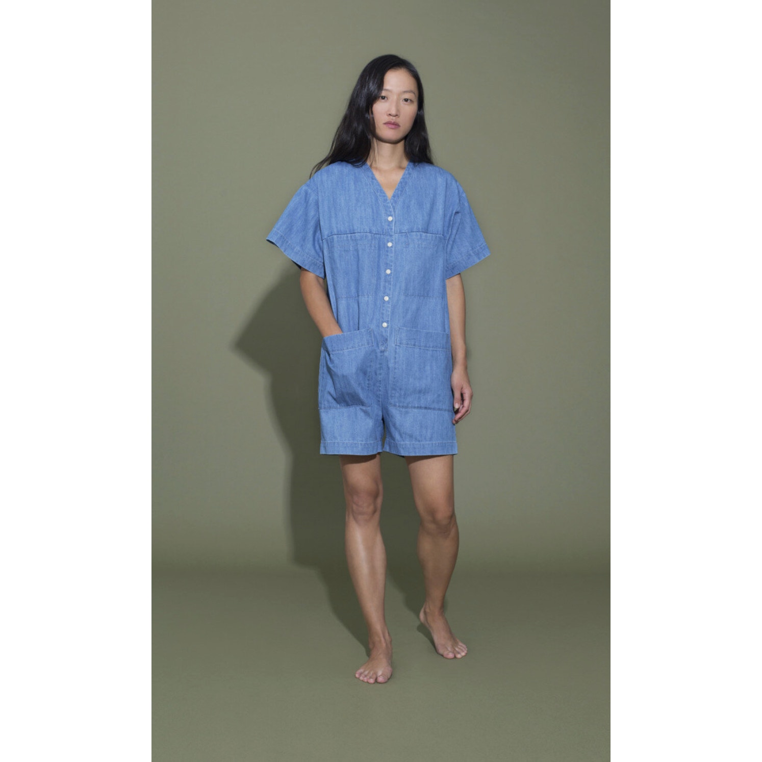 Nwt Ilana Kohn Tuck Light Blue Denim Jean Romper Size Xs — image 4 of 4